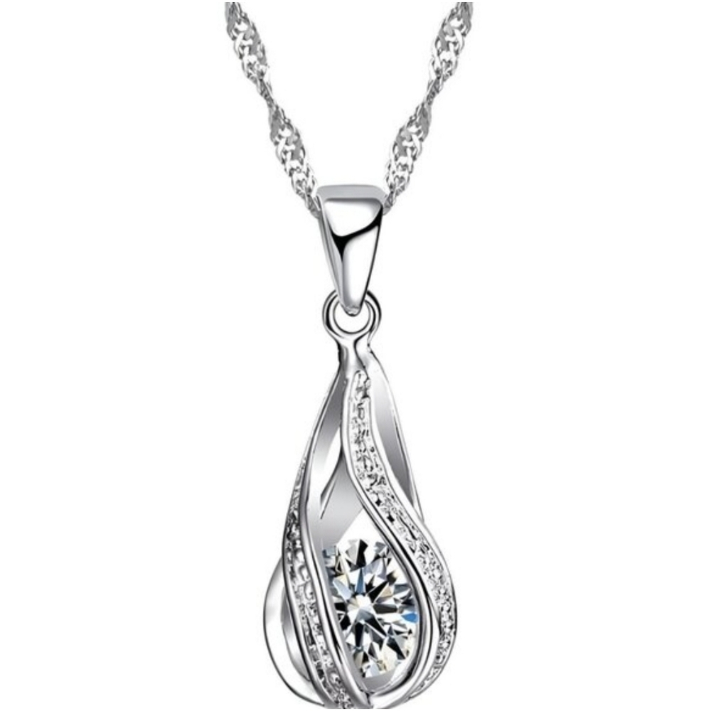 Sterling Silver Wedding Jewelry SetforWomen,SwirlingWaterDropp,Bridal,925STAMPED - Picture 3 of 9